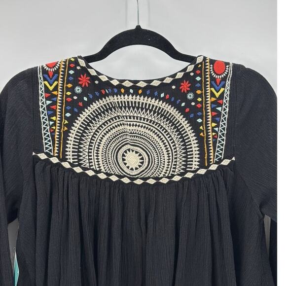 Rip Curl Fantasy Cardigan black gauze material embroidered open front size L - Picture 5 of 9